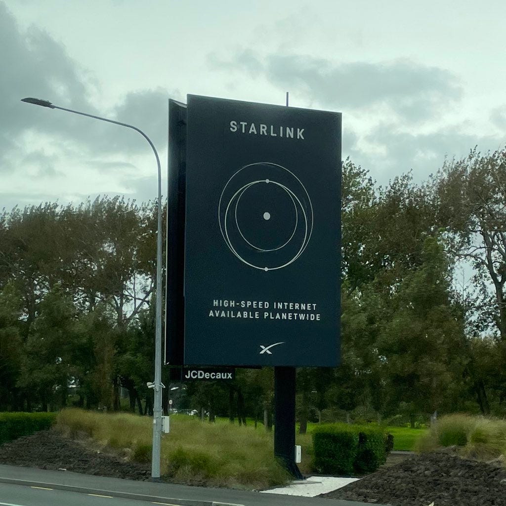 Starlink advert with the slogan "High-speed internet available planetwide"